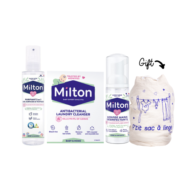 10% OFF Milton Antibacterial Hand Foam + Milton 3 in 1 Purifying Spray 200ml + Milton Antibacterial Laundry Tablets + FREE Sac à Linge
