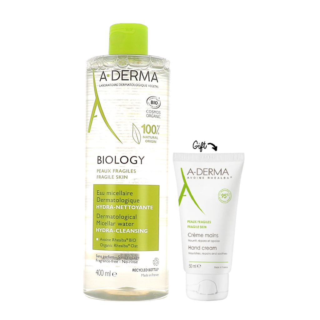 Aderma Biology Dermatological Micellar Water Hydra-Cleansing 400ml + Aderma Hand Cream 50ml GIFT