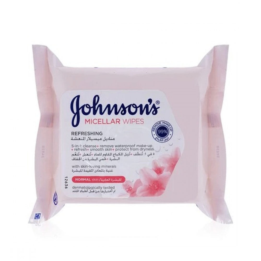 Johnson and Johnson Facial Wipes Micellar Refreshing Normal Pink 25's
