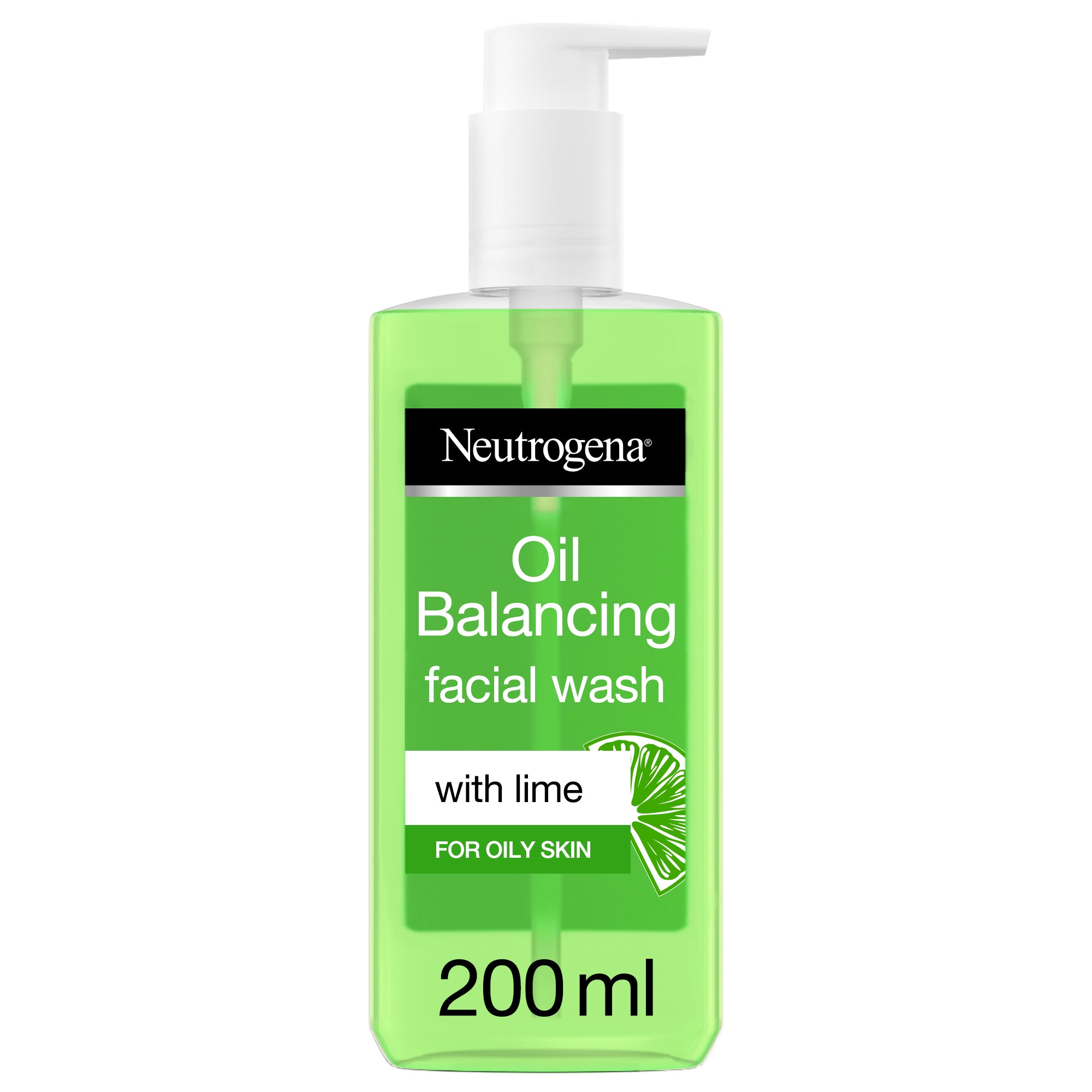 Neutrogena,  Visibly Clear,Facial Wash, Pore & Shine, With natural cleanser lime & soothing aloe vera for a long lasting mattifying effect, suitable for oily skin, 200ml