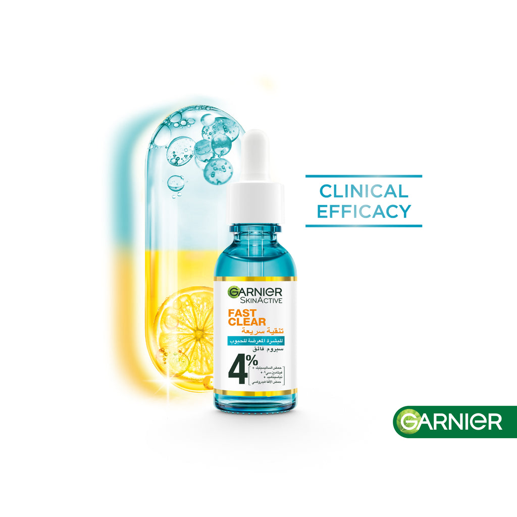 Garnier Fast Clear 4% Salicylic Acid, Vitamin C, Niacinamide, AHA - Anti-Acne Treatment Booster Serum