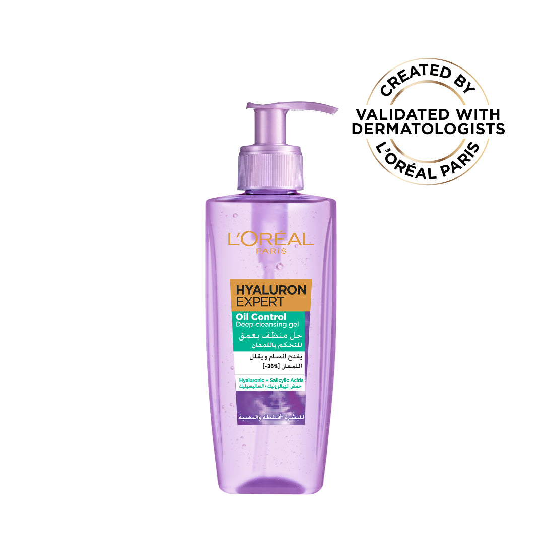 L’Oréal Paris, Hyaluron Expert Oil Control Deep Cleansing and Hydrating Gel, With Hyaluronic Acid and Salicylic Acid, for Combination to Oily Skin - 200ml