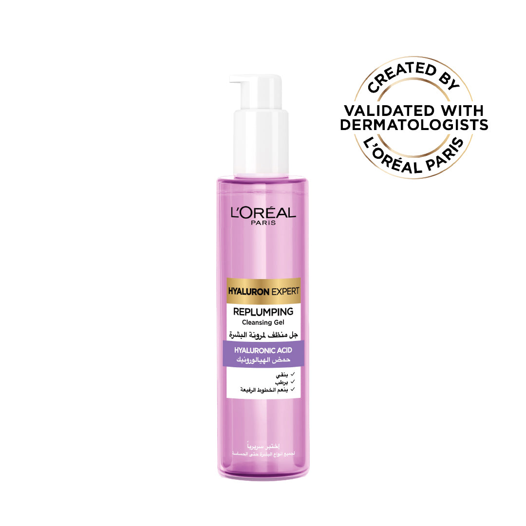 L’Oréal Paris, Hyaluron Expert Replumping Cleansing Gel, with Hyaluronic Acid, to Replump, Purify and Hydrate, for All Skin Types Including Sensitive, 150ml