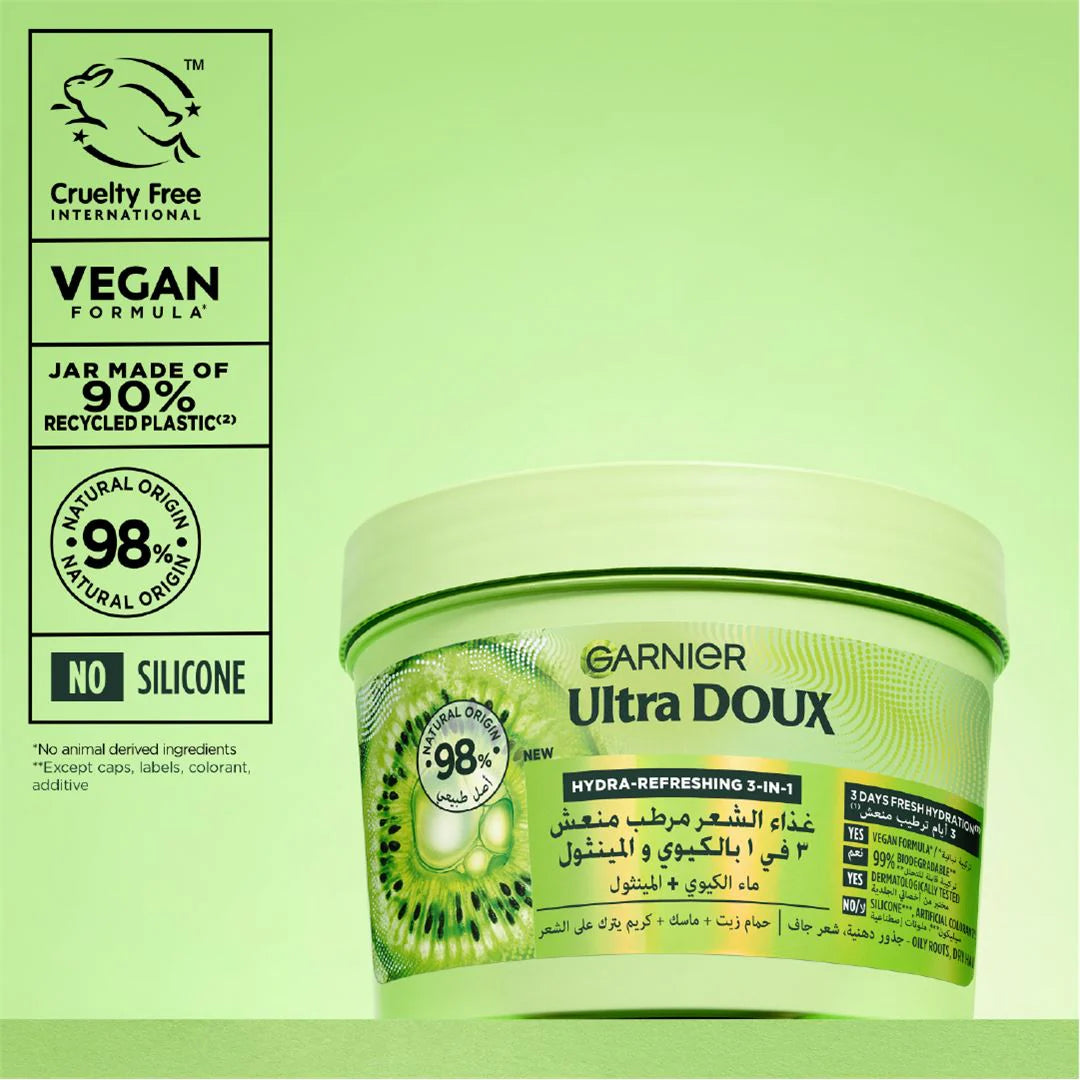 Garnier Ultra Doux Hair Food Kiwi Hydrating Hair Mask for Oily Roots & Dry Hair – 390ml