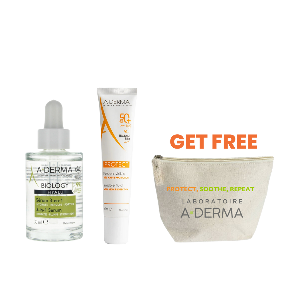 A-derma Protect Cream Spf 50+ Fragrance-free 40ml+ Aderma Biology Hyalu 3 in 1 Serum+ Pouch (Gift)