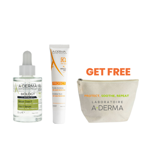 A-derma Protect Cream Spf 50+ Fragrance-free 40ml+ Aderma Biology Hyalu 3 in 1 Serum+ Pouch (Gift)