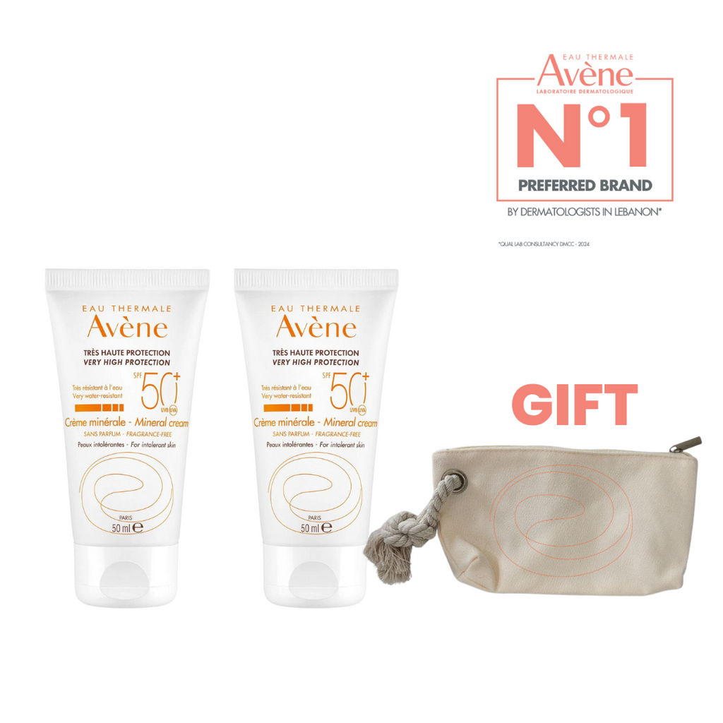 2x Avene Very High Sun Protection - Mineral Cream SPF 50+ 50ML + Pouch