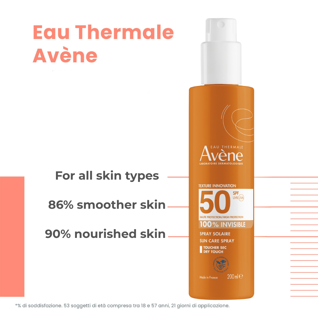 Buy Avène Sunscreen spray SPF50+ 200ml Get Avène Thermal Spring Water Spray 50ml | Light Weight & Invisible High Protection & Hydration