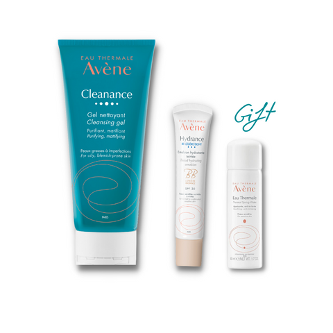 Avène Cleanance Acne Cleanser Gel for Oily Skin 200ml +  Avene Hydrance Light BB Cream SPF 30 40ml + Spring Water Spray 50ml GIFT