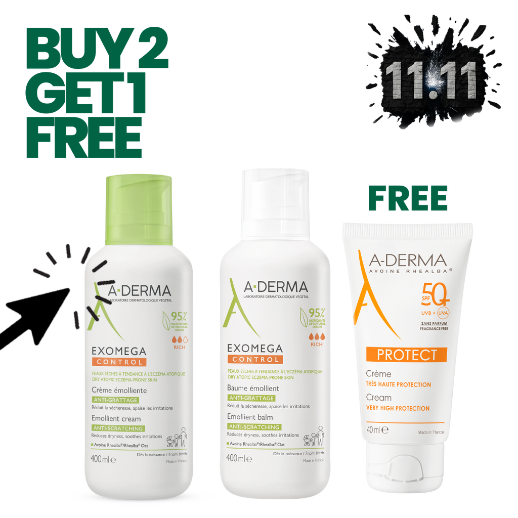 Buy Aderma Exomega Control Emollient Cream + Exomega TL Baume & Get Protect Cream Spf 50+ Fragrance-free (Free)