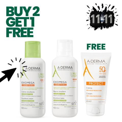Buy Aderma Exomega Control Emollient Cream + Exomega TL Baume & Get Protect Cream Spf 50+ Fragrance-free (Free)