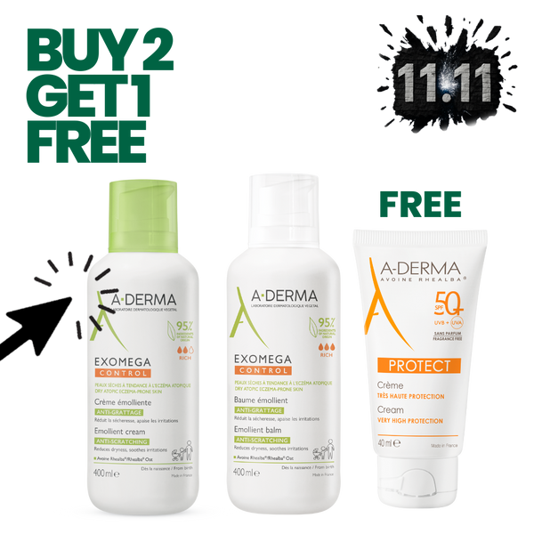 Buy Aderma Exomega Control Emollient Cream + Exomega TL Baume & Get Protect Cream Spf 50+ Fragrance-free (Free)