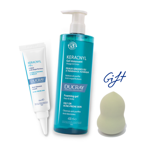 Keracnyl Foaming Gel + Keracnyl PP Anti-Blemish Cream 30ML + Beauty Blender GIFT