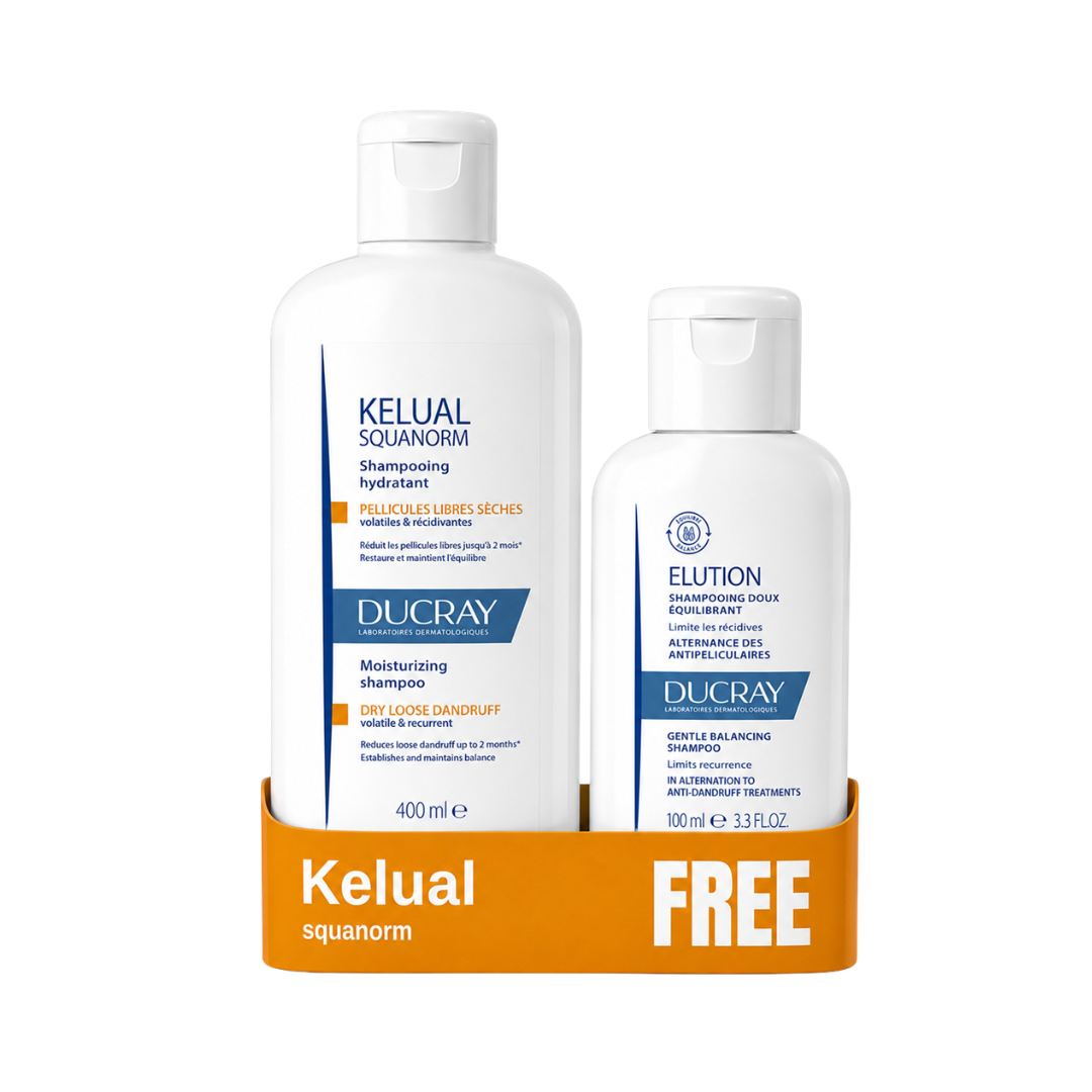 Buy Ducray Kelual Squanorm anti-dandruff treatment shampoo & get a FREE 100ml Elution Rebalancing Anti-dandruff shampoo