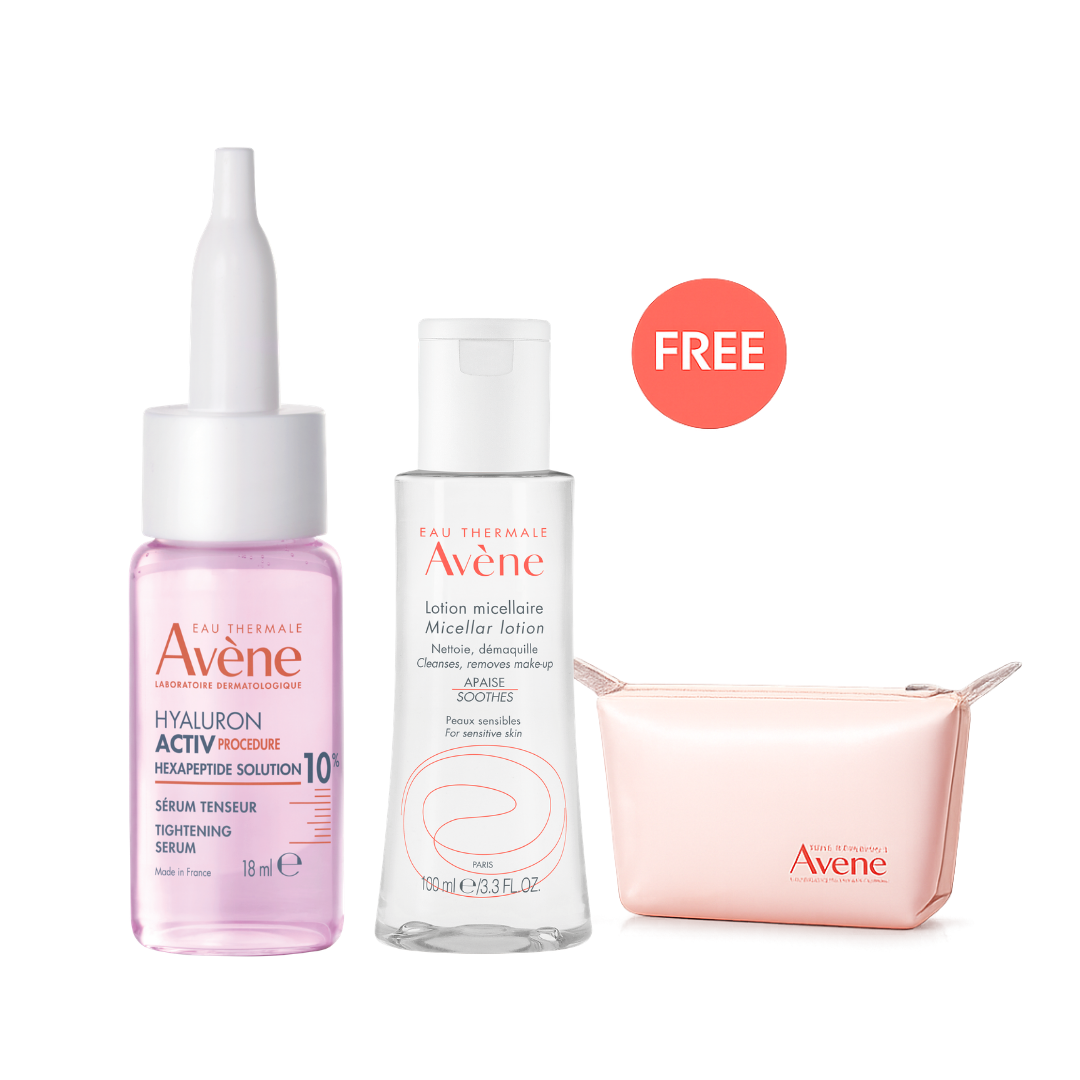 Buy Avène Hyaluron Activ Firming serum 10% Hexapeptide Solution 18ml & get a FREE 100ml micellar lotion + Pouch