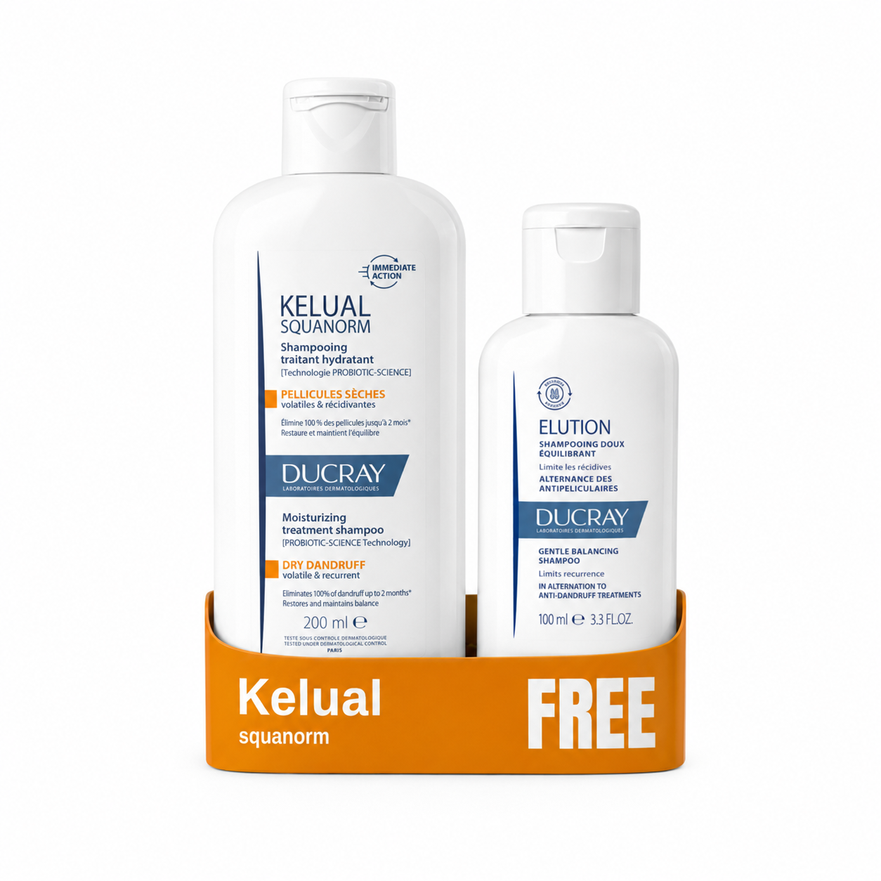 Buy Ducray Kelual Squanorm anti-dandruff treatment shampoo 200ml & get a FREE 100ml Elution Rebalancing Anti-dandruff shampoo