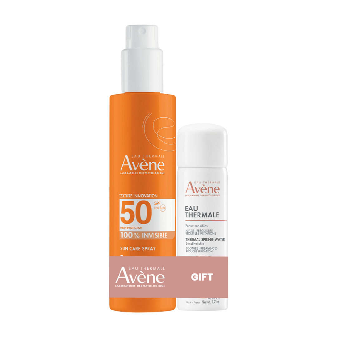Buy Avène Sunscreen spray SPF50+ 200ml Get Avène Thermal Spring Water Spray 50ml | Light Weight & Invisible High Protection & Hydration