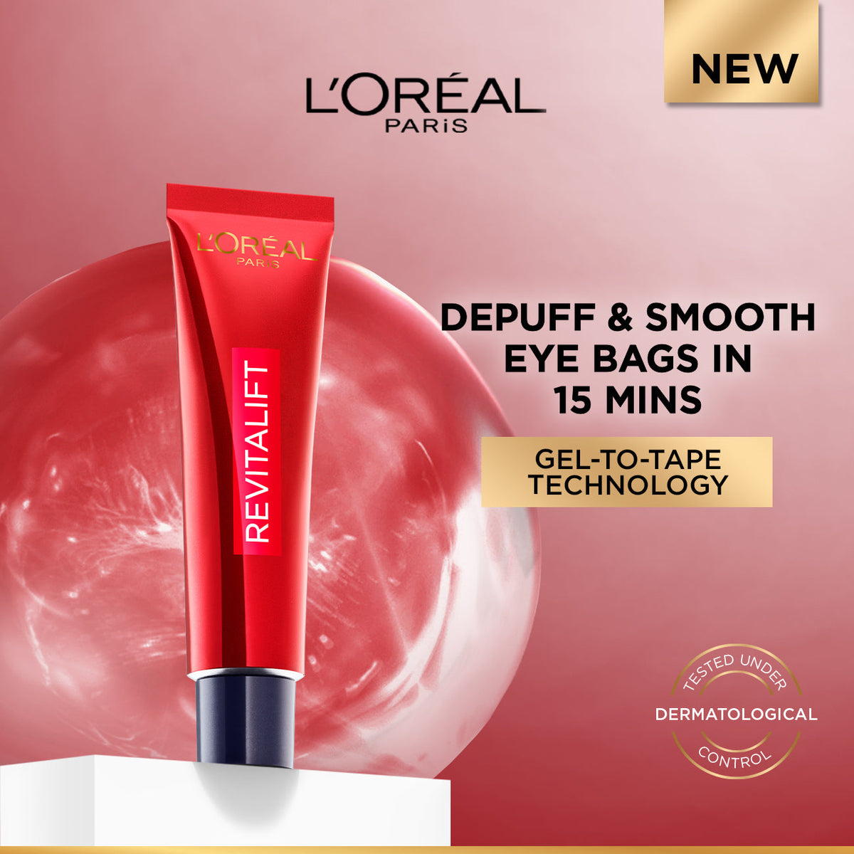 L'Oréal Paris Revitalift Triple Power Eye Bag Instant Corrector with Gel-to-tape Technology To Depuff, Smooth, And Firm Eye Bags, 15ml