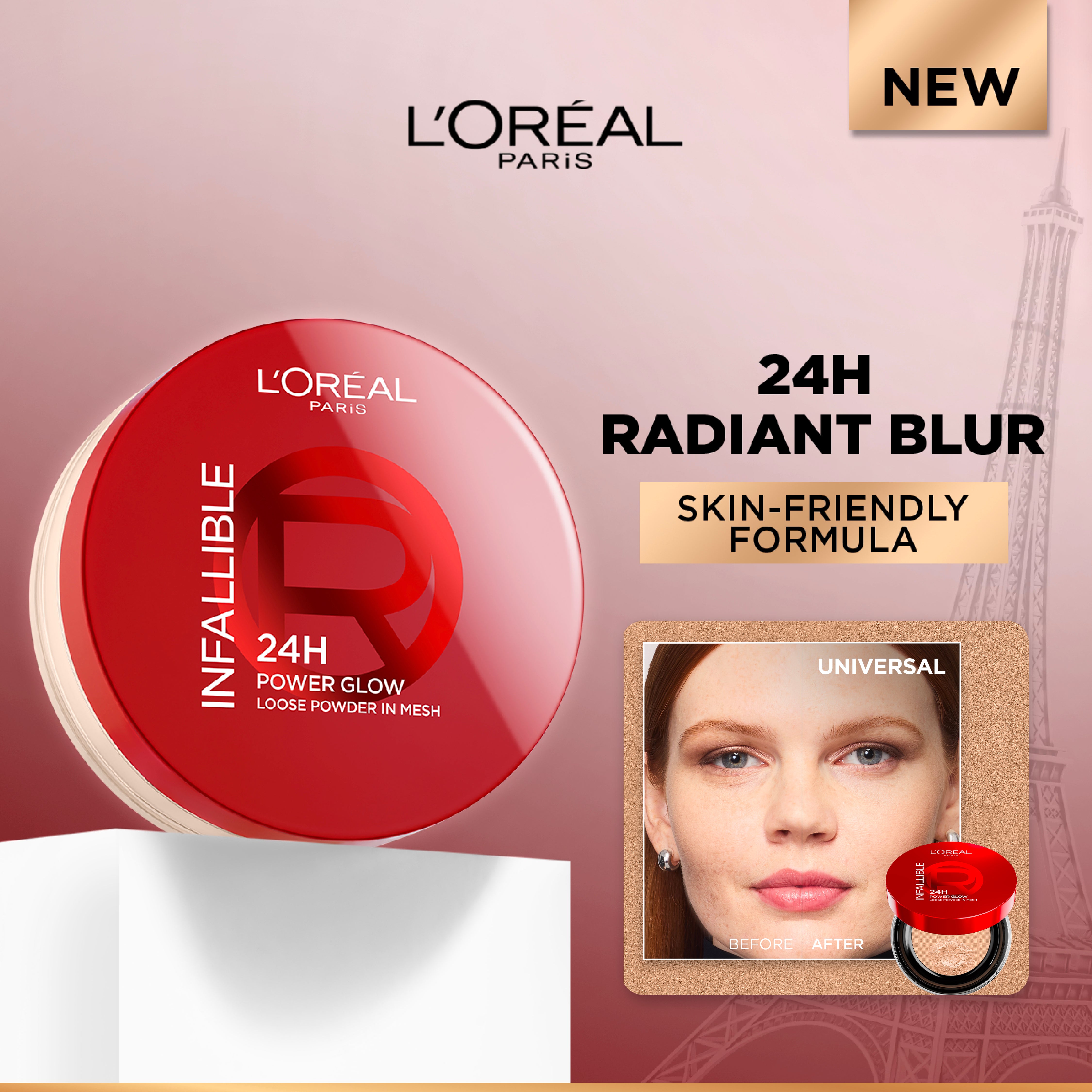 L’Oréal Paris Infaillible 24H Power Glow Loose Powder in Mesh, Pore Blurring, Radiant Glow, and Hydrating Formula with 2 Shades, 9.5g.