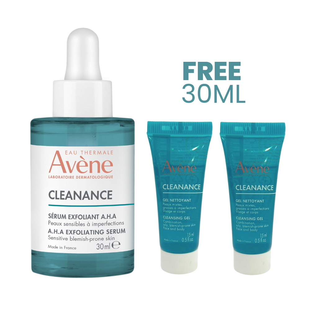 Avene Cleanance Exfoliating AHA Serum + 2x mini cleanance gel tubes GIFTS