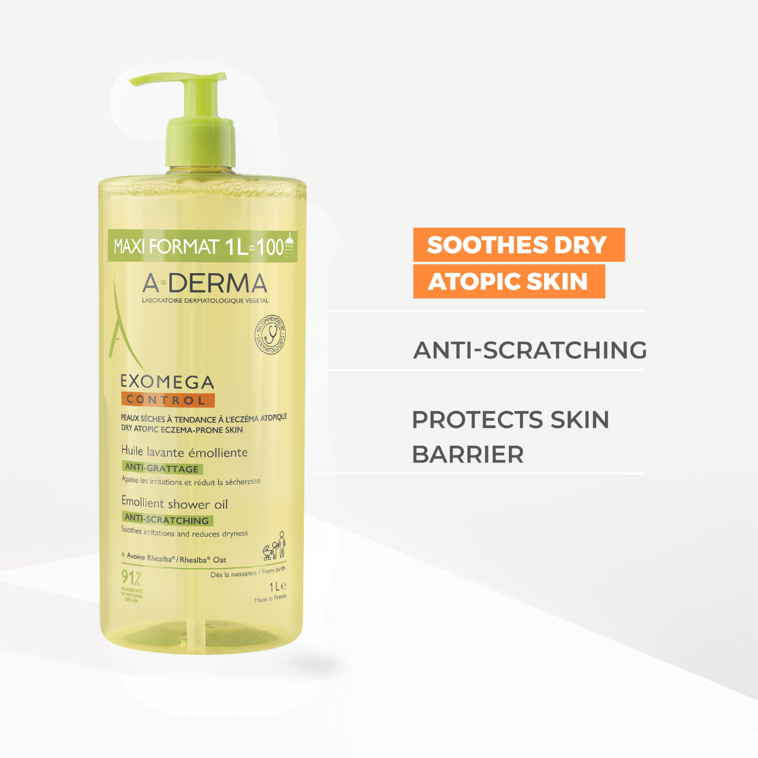 A-Derma Exomega Control Emollient anti-scratch soothing & cleansing oil for eczema-prone skin 1L