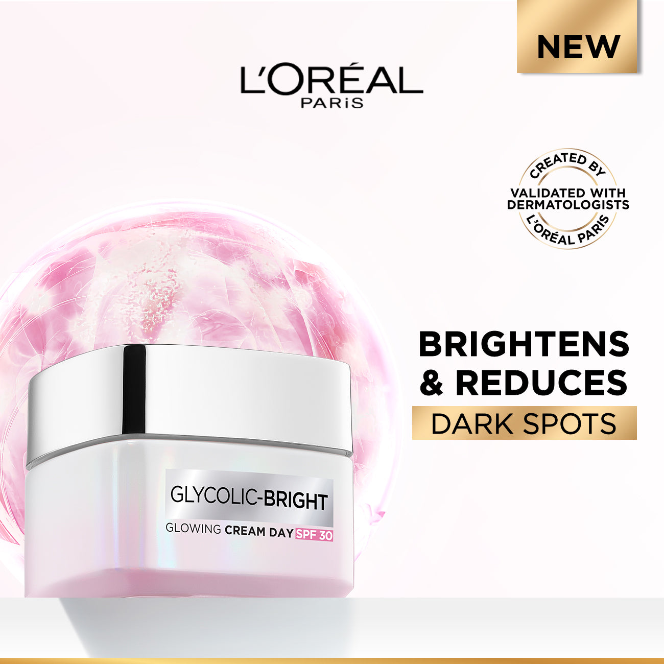 L’Oréal Paris Glycolic Bright Glowing and Brightening Day Cream with SPF30 to reduce dark spots, 50 ml