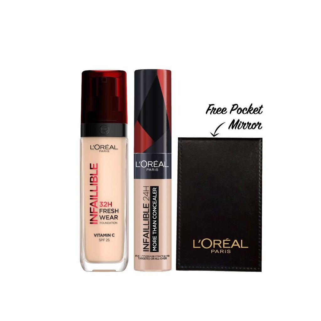 25% OFF L'Oréal Paris - Infallible 24H Fresh Wear Foundation + Infaillible Full Wear Concealer and Get a FREE Black Mirror