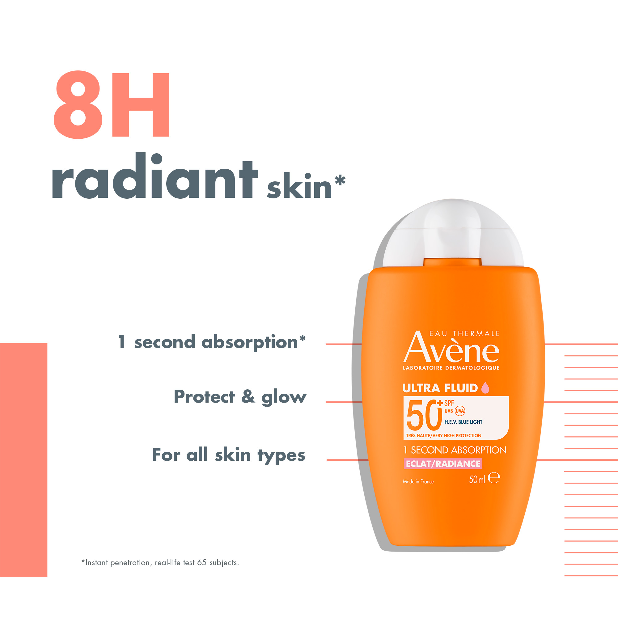 Avène Ultra fluid Eclat Radiance SPF50+ Sunscreen 50ml  | Ultra Light Hydrating Micropigments Tinted Sunscreen