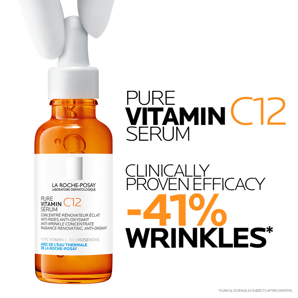 La Roche Posay 12% Pure Vitamin C Anti-Aging 30ML Face Serum with Hyaluronic Acid & Salicylic Acid; Boosts Skin Regeneration and reduces Appearance of Wrinkles