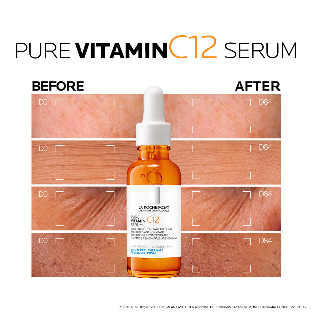 La Roche Posay 12% Pure Vitamin C Anti-Aging 30ML Face Serum with Hyaluronic Acid & Salicylic Acid; Boosts Skin Regeneration and reduces Appearance of Wrinkles