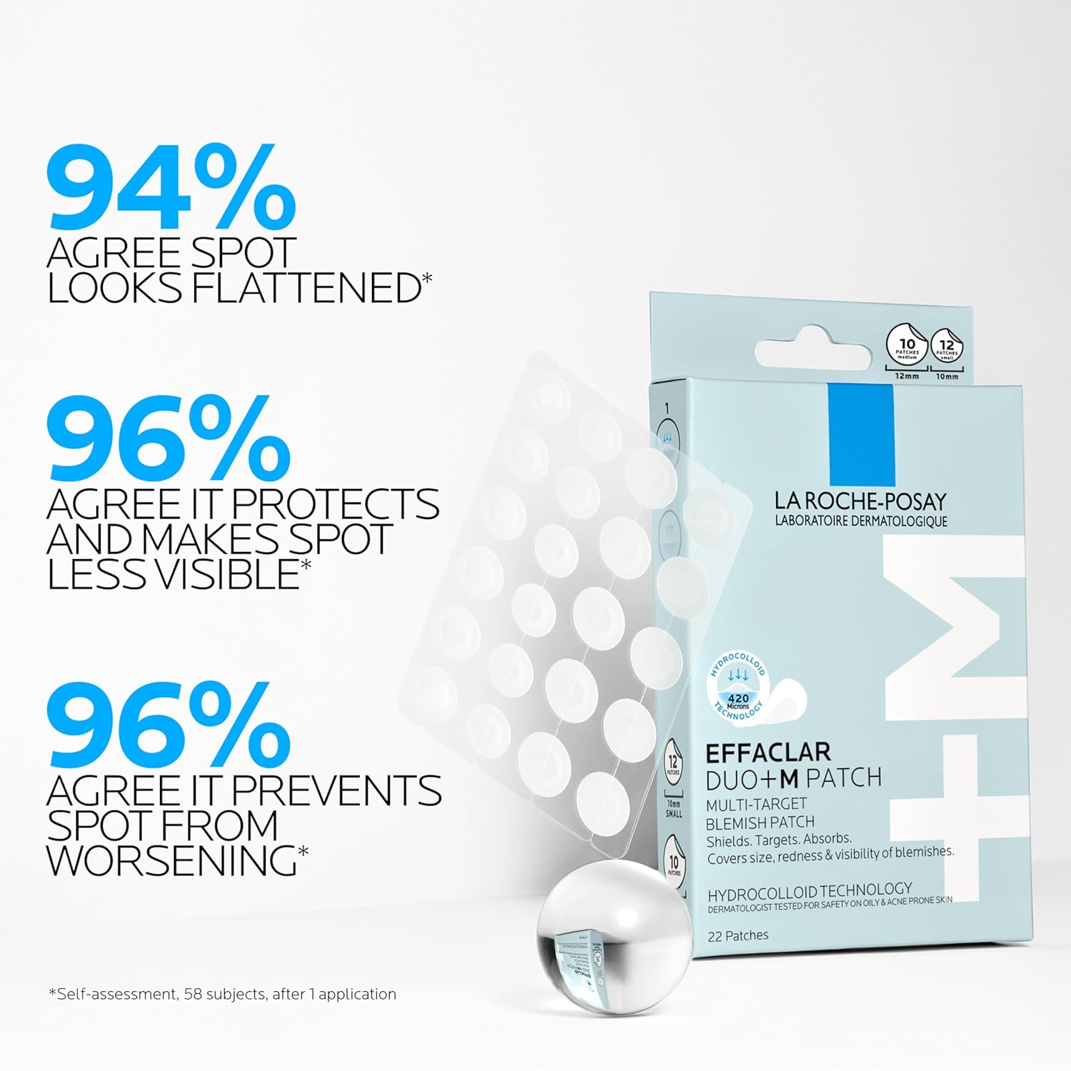 La Roche-Posay Effaclar Effaclar Duo+M 3H Invisible Pimple Patch Spot Treatment For Acne-Prone Skin, 22 Patches per Pack