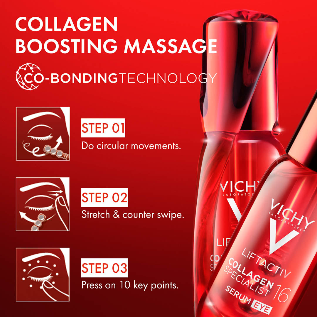 Vichy Liftactiv Collagen 16 Eye Serum to Boost and Bond All Collagen Families with Co Bonding Technology For Men and Women, 15ml