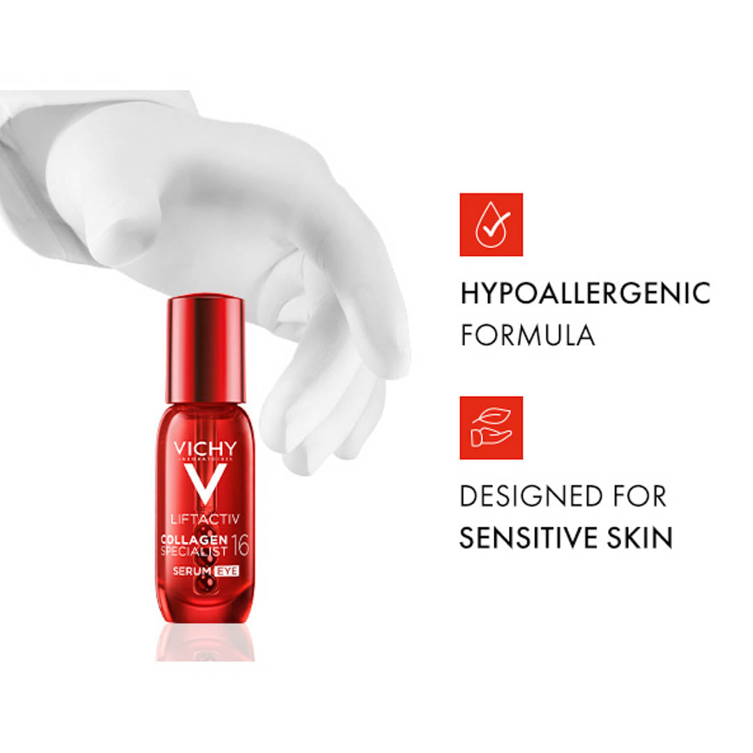 Vichy Liftactiv Collagen 16 Eye Serum to Boost and Bond All Collagen Families with Co Bonding Technology For Men and Women, 15ml