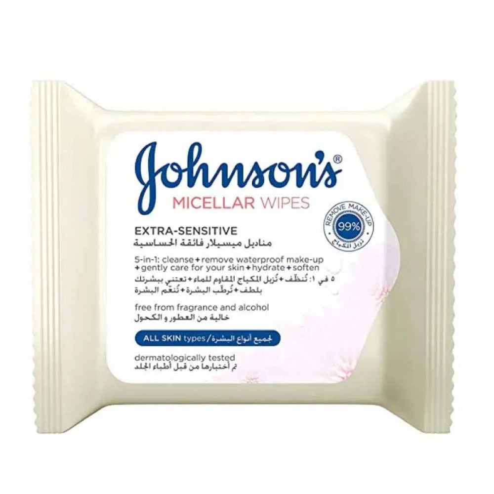Johnson's Facial Wipes Micellar Extra Sensitive White 25's