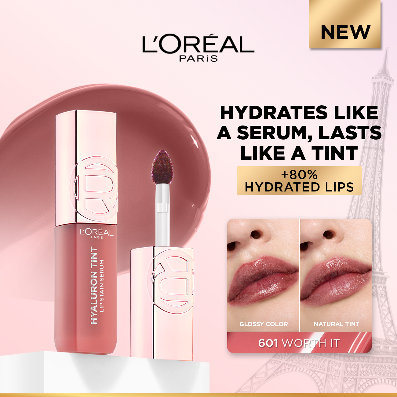 L’Oréal Paris Hyaluron Tint Lip Stain Serum Long Lasting, Hydrating Lip Makeup Infused with Hyaluronic Acid 5ml
