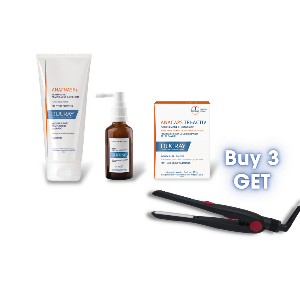 Anaphase+ Anti-Hair Loss Shampoo + Ducray Neoptide Expert 2*50ml + Anacaps Tri-Activ 30 Capsules + Hair Straightenenr GIFT
