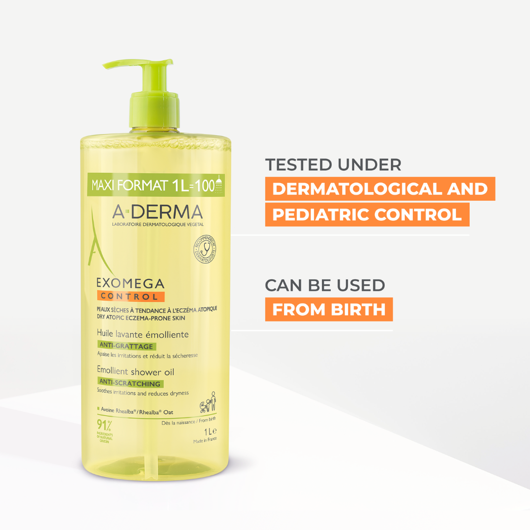 A-Derma Exomega Control Emollient anti-scratch soothing & cleansing oil for eczema-prone skin 1L