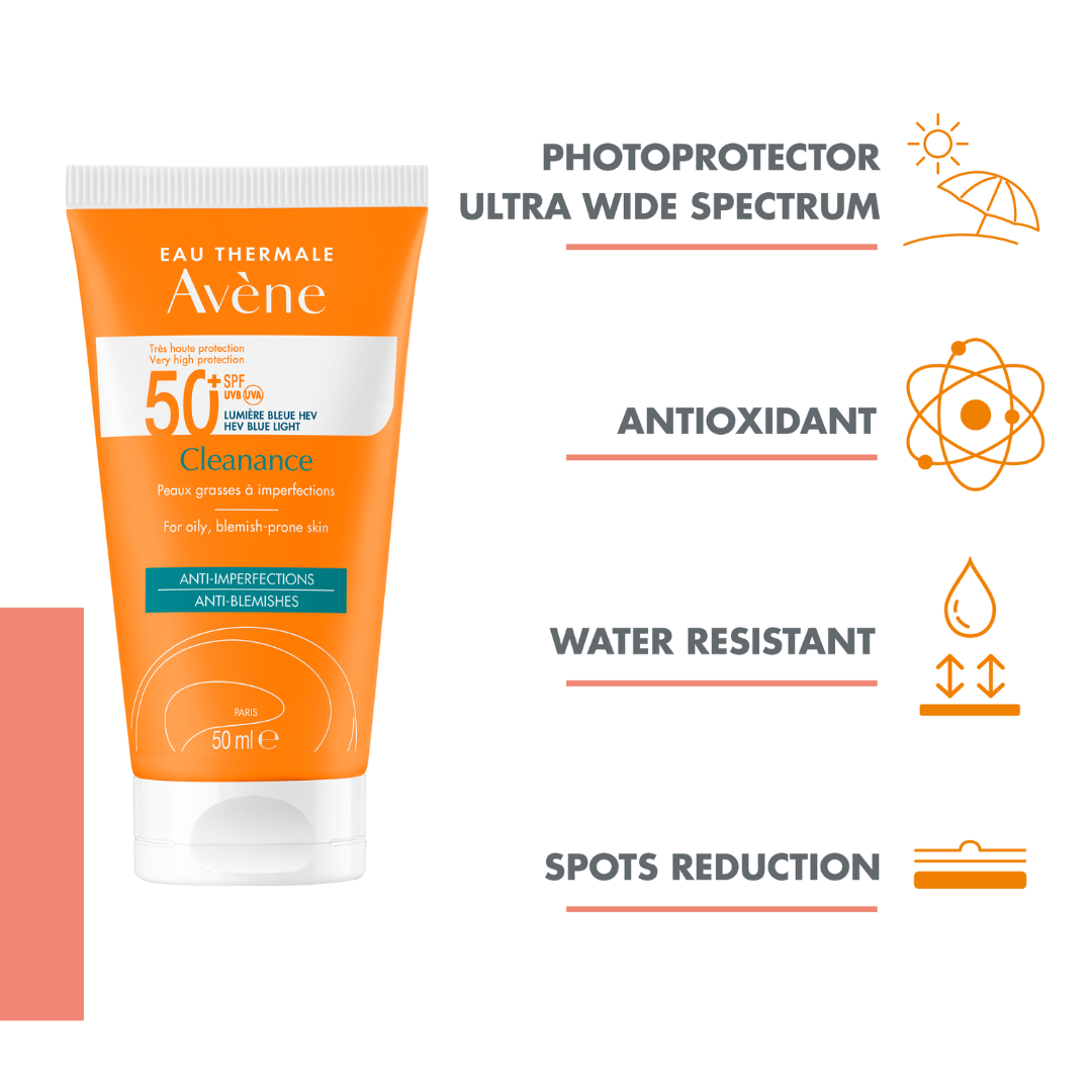 Buy Avène Cleanance Sunscreen SPF 50+ Get Avène After Sun Repair Lotion travel size 50ml | Light Weight & Invisible Oily Skin Sunscreen and After Sun Lotion