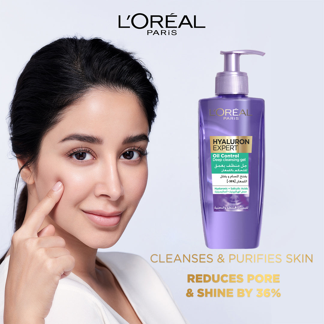 L’Oréal Paris, Hyaluron Expert Oil Control Deep Cleansing and Hydrating Gel, With Hyaluronic Acid and Salicylic Acid, for Combination to Oily Skin - 200ml