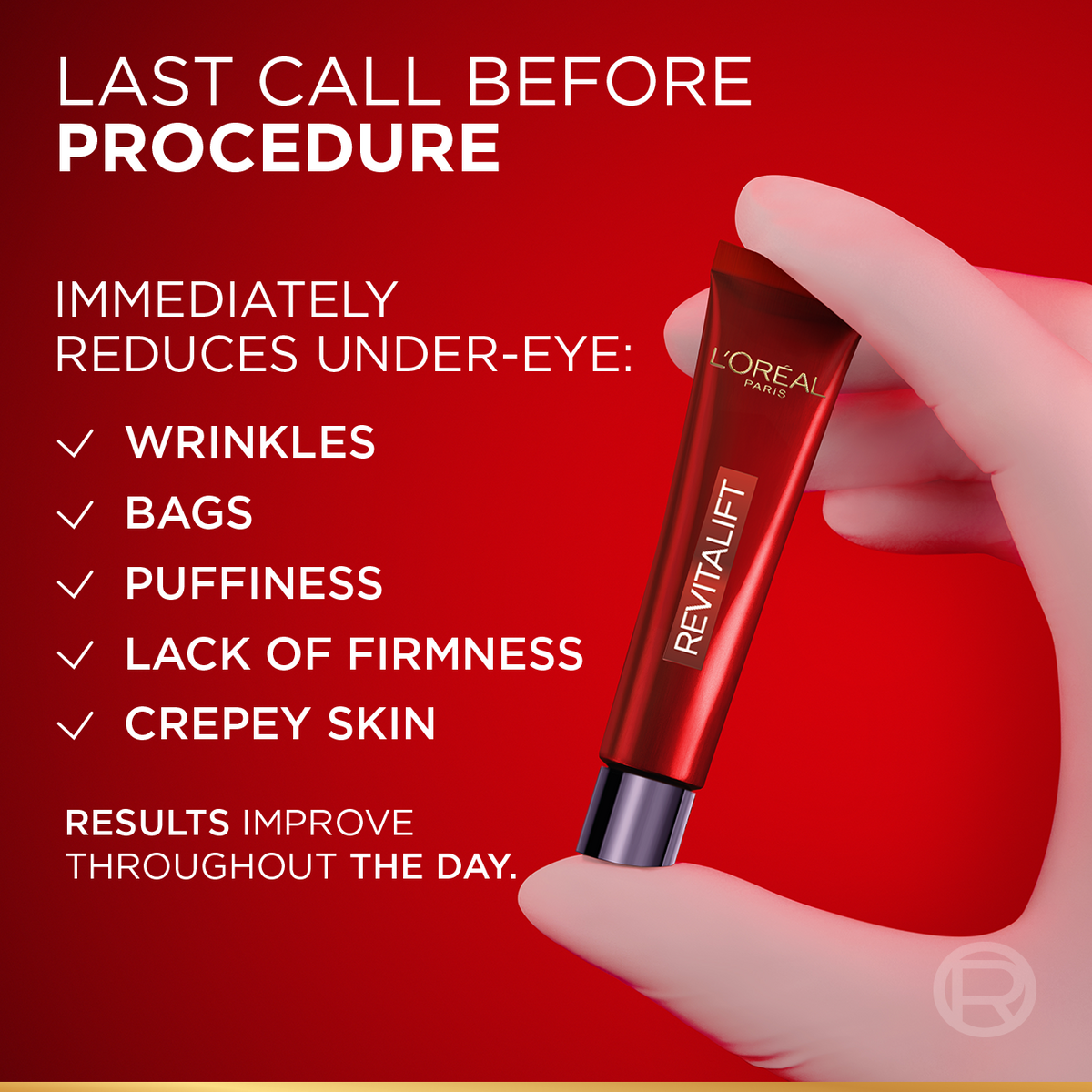 L'Oréal Paris Revitalift Triple Power Eye Bag Instant Corrector with Gel-to-tape Technology To Depuff, Smooth, And Firm Eye Bags, 15ml