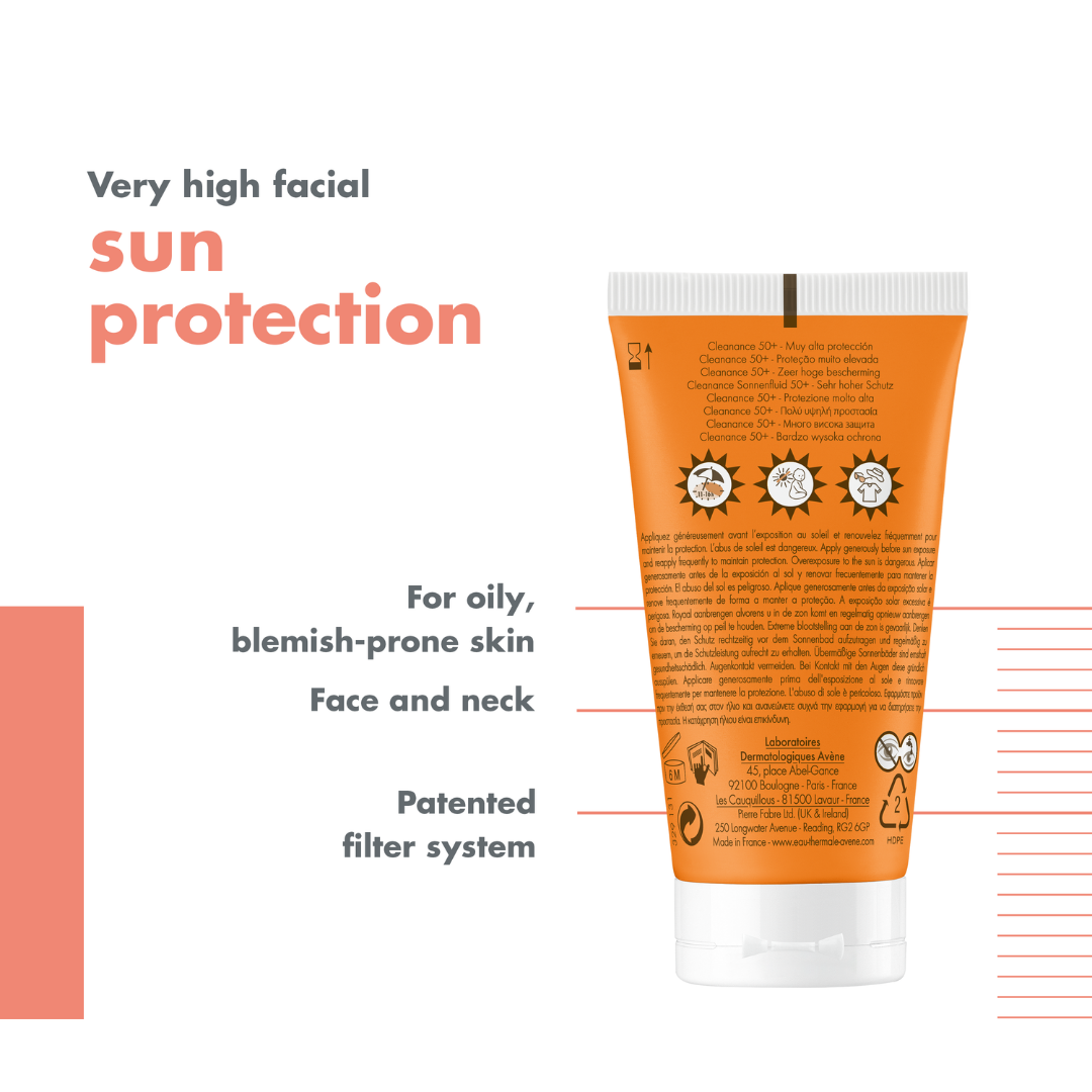Buy Avène Cleanance Sunscreen SPF 50+ Get Avène After Sun Repair Lotion travel size 50ml | Light Weight & Invisible Oily Skin Sunscreen and After Sun Lotion