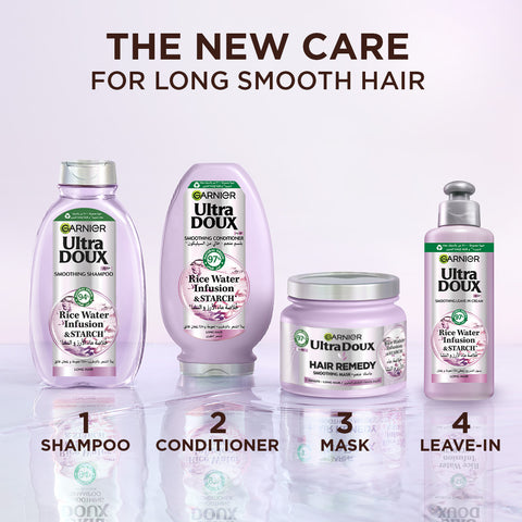 Garnier Ultra Doux Rice Water Infusion & Starch Shampoo, for Long Hair, Smooth and Shine