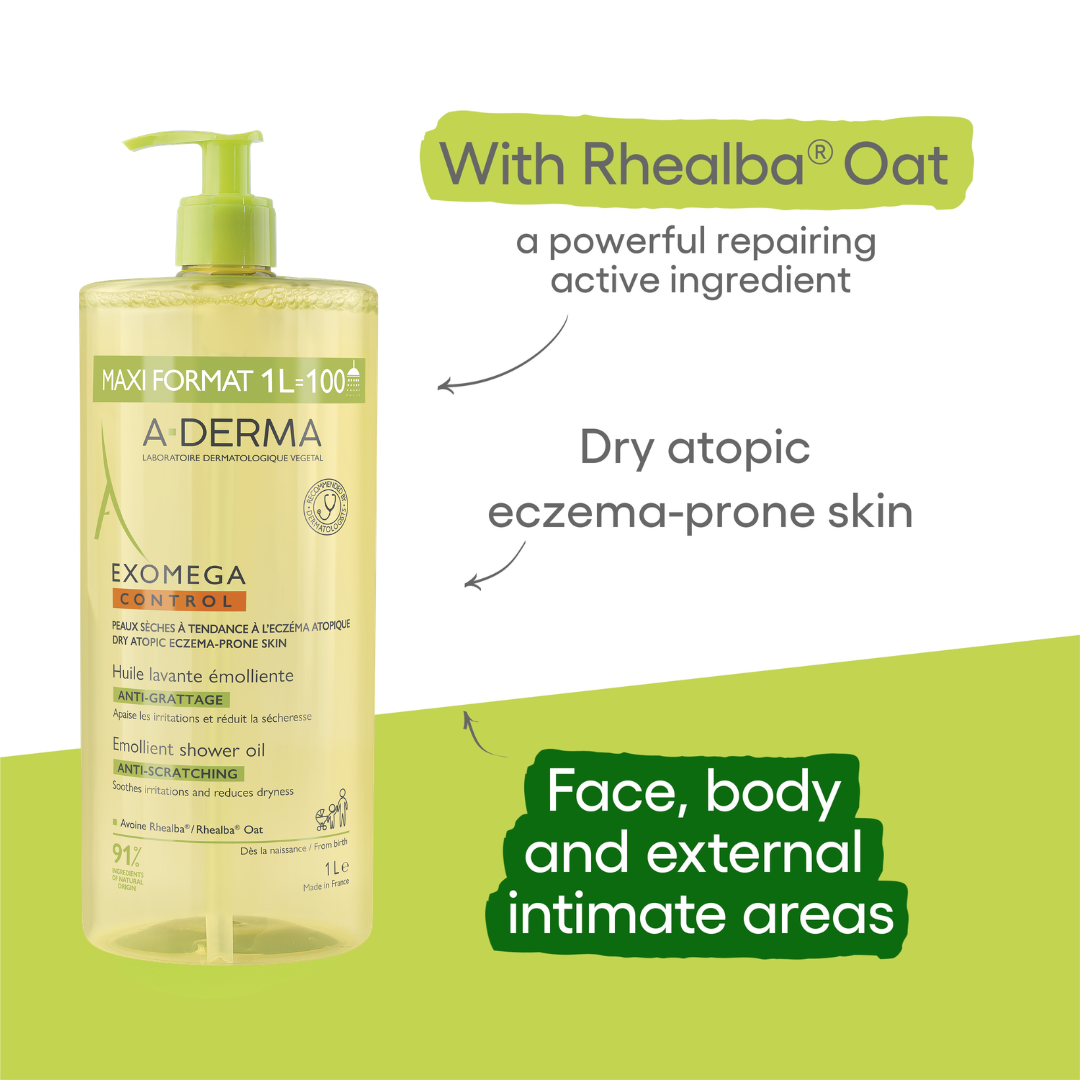 A-Derma Exomega Control Emollient anti-scratch soothing & cleansing oil for eczema-prone skin 1L