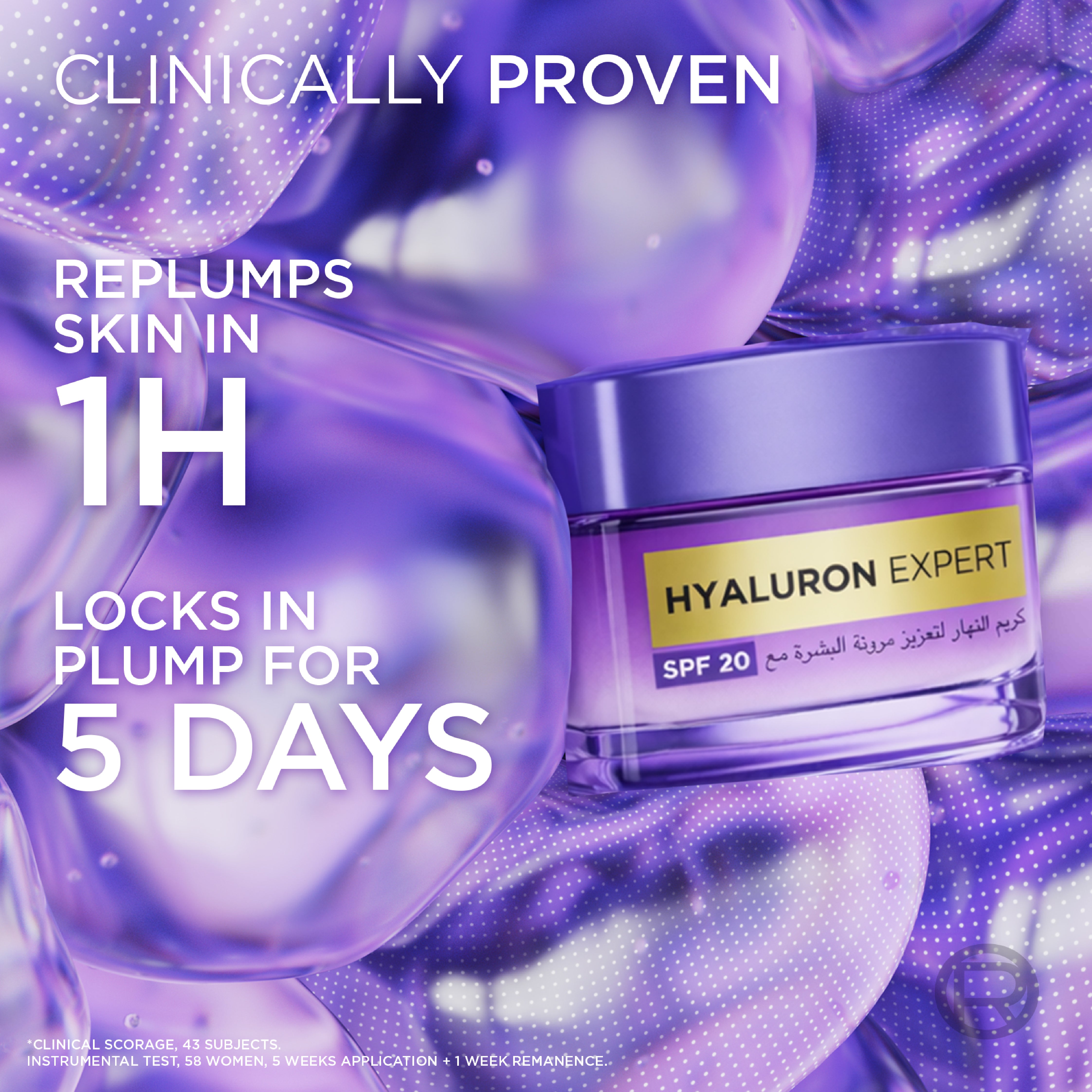 L’Oréal Paris, Hyaluron Expert, Replumping and Moisturizing Day Cream, against Fine Lines, for Intense Hydration, with Hyaluronic Acid and SPF 20, 50 ml
