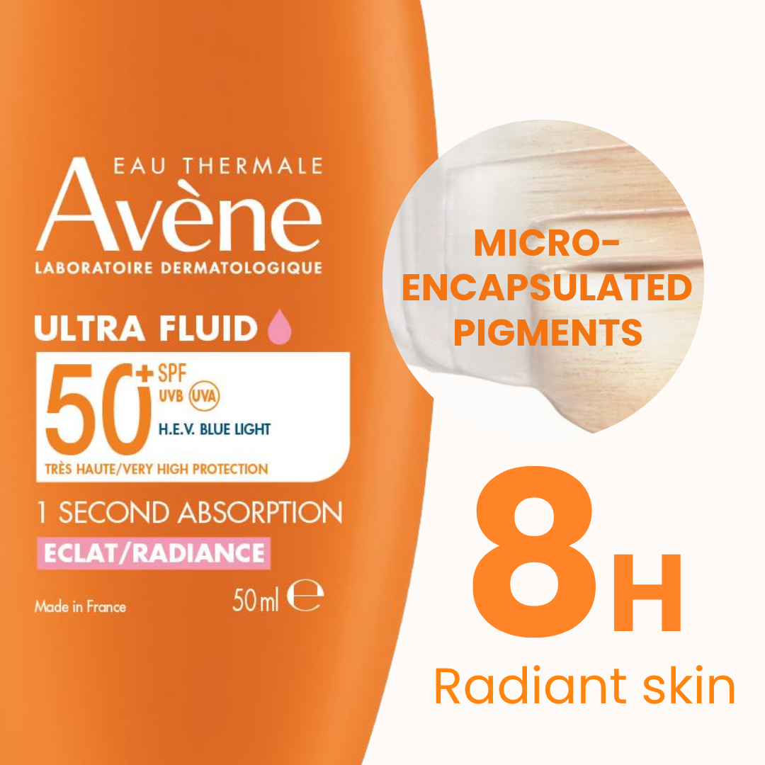 Avène Ultra fluid Eclat Radiance SPF50+ Sunscreen 50ml  | Ultra Light Hydrating Micropigments Tinted Sunscreen