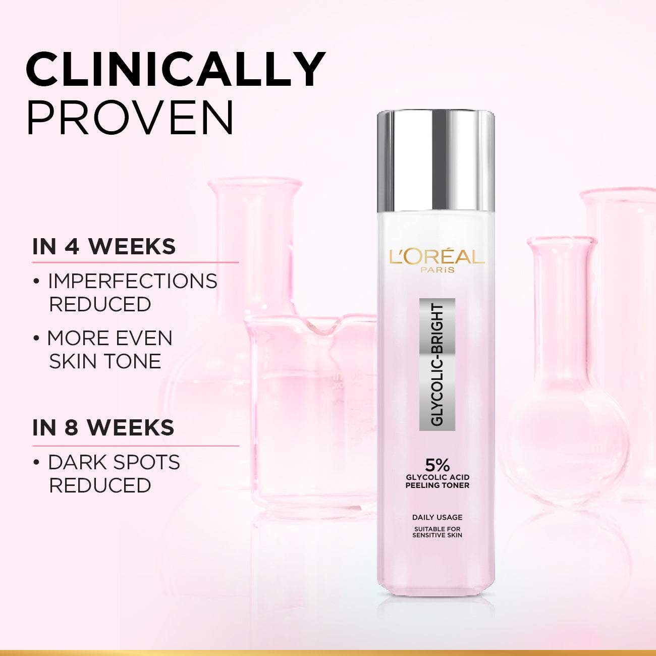 L’Oréal Paris, Glycolic-Bright Glowing Peeling Toner, with 5% Glycolic Acid, for Brightening, Dark Spots Reduction and Skin Tone Evening, 128ml