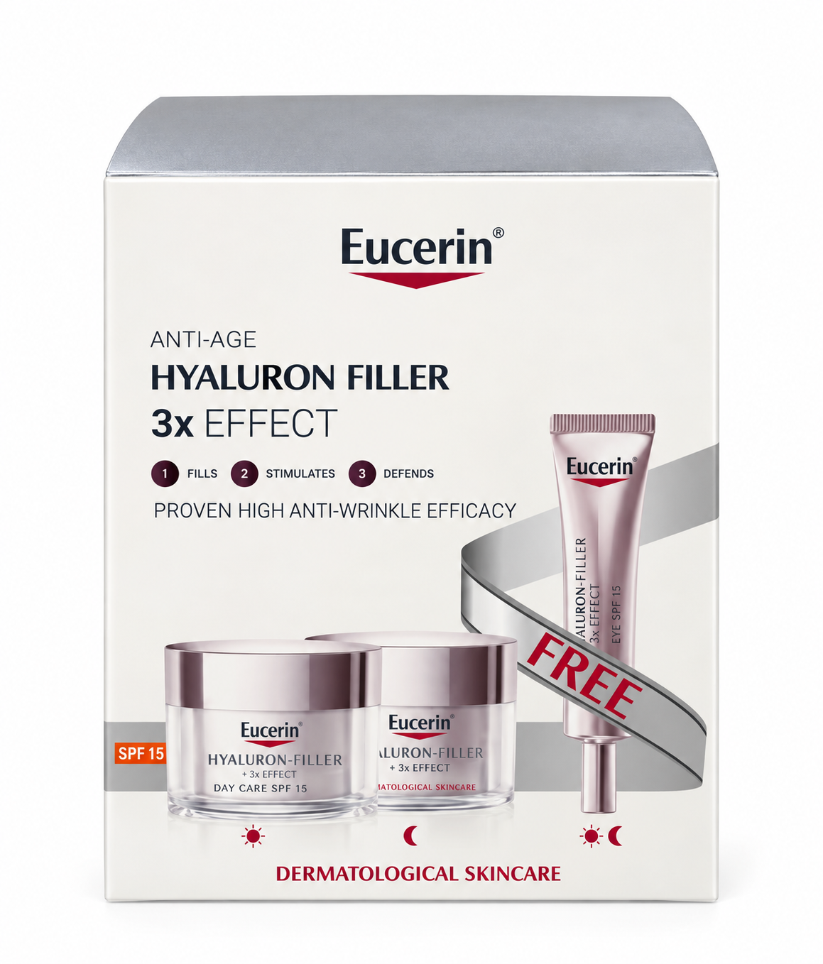 Eucerin Hyaluron-Filler 3xEffect Coffret: Day Cream 50ml + Night Cream 50ml + FREE Eye Cream 15ml