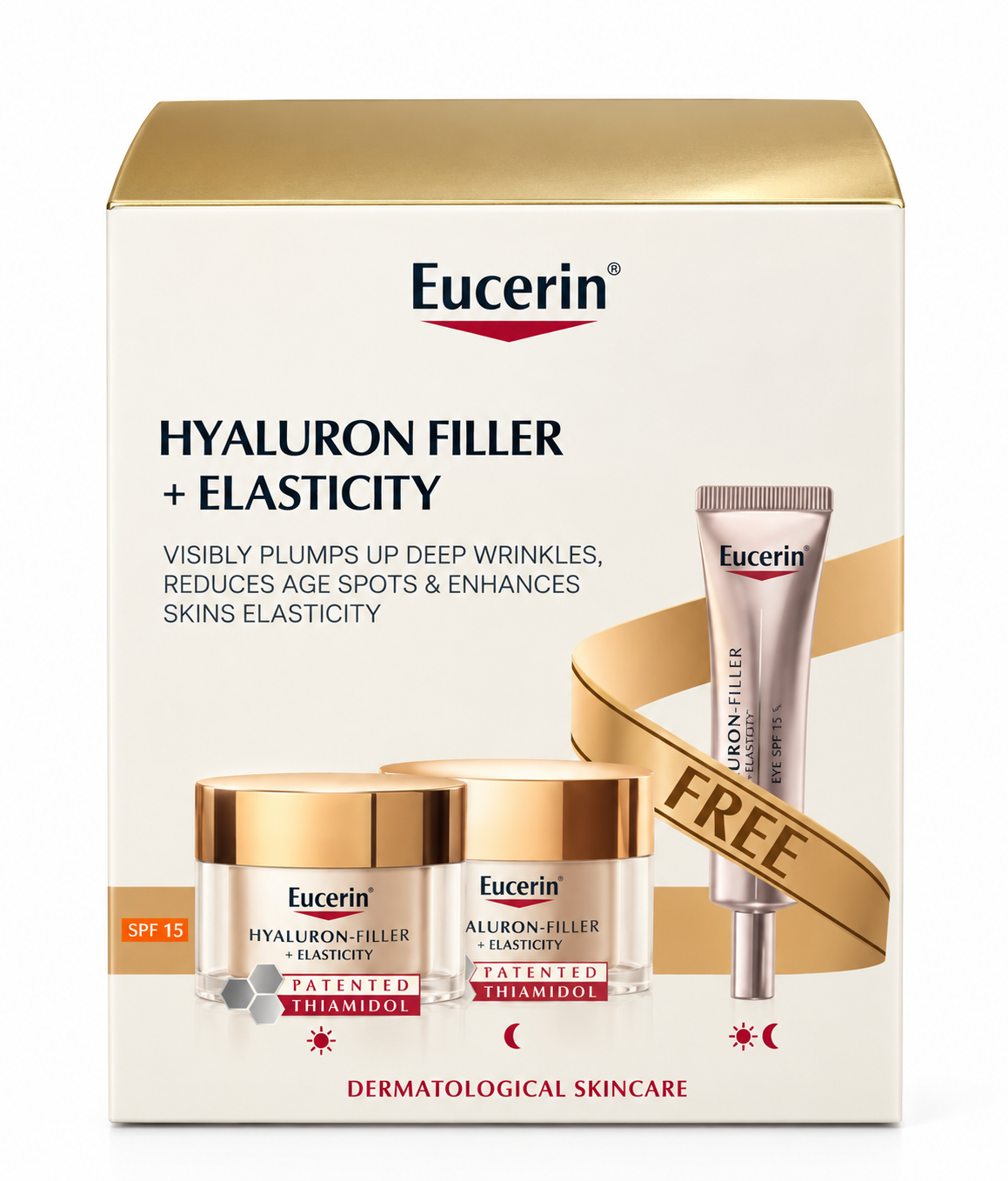 Eucerin Hyaluron-Filler + Elasticity Coffret: Day Cream 50ml + Night Cream 50ml + FREE Eye Cream 15ml