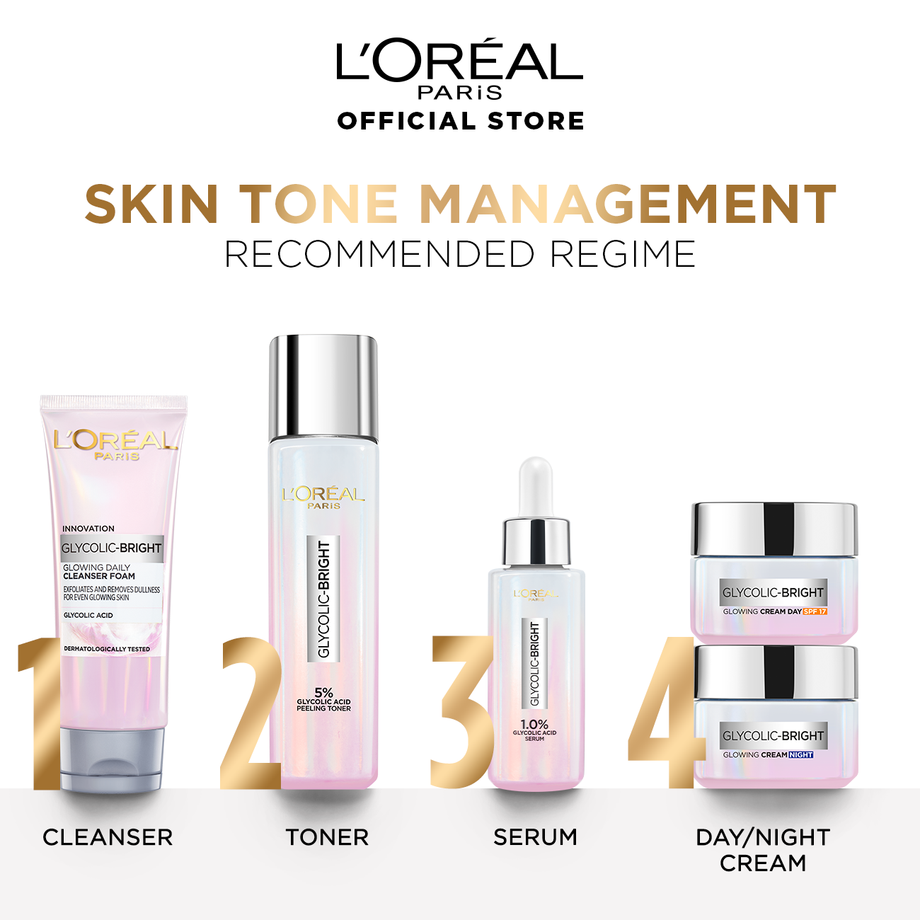 L’Oréal Paris, Glycolic-Bright Glowing Peeling Toner, with 5% Glycolic Acid, for Brightening, Dark Spots Reduction and Skin Tone Evening, 128ml