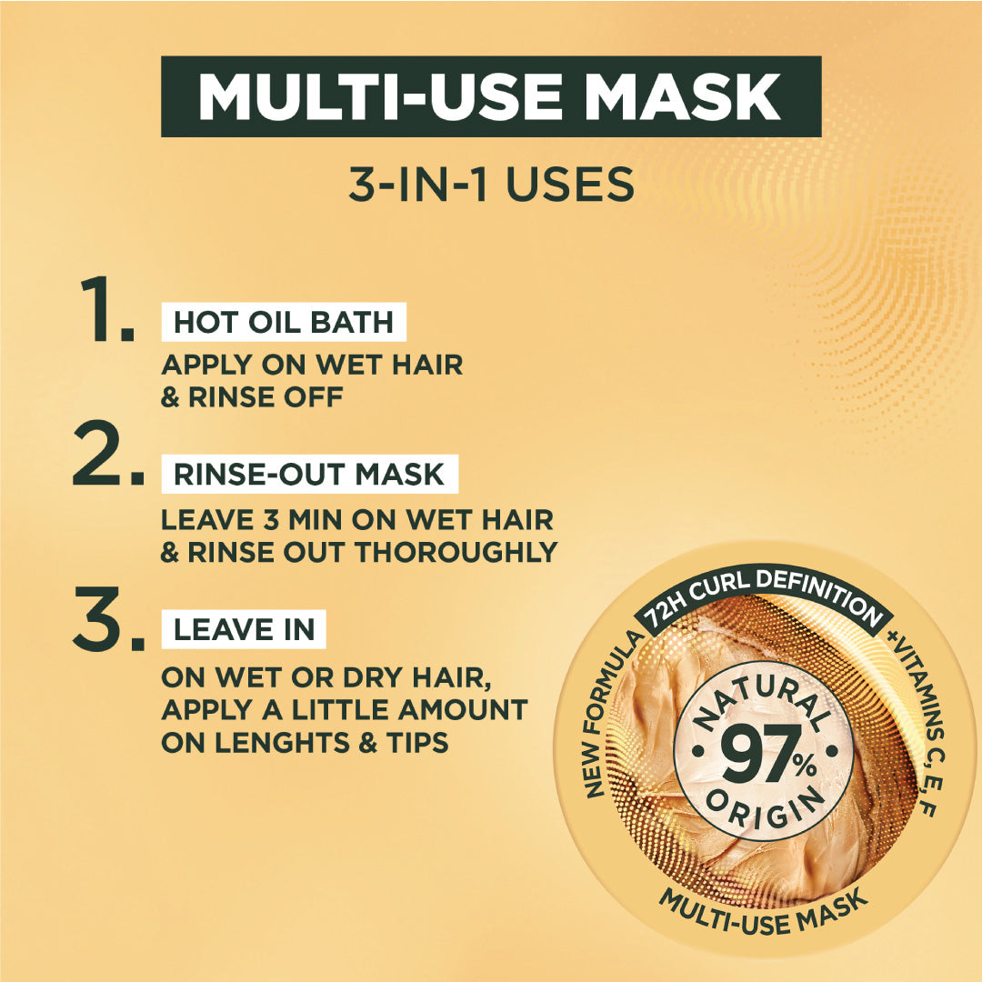 Garnier Ultra Doux Cocoa Butter Vegan Hair Food 3in1 Mask for curly hair, Boosted with Vitamins C, E & F